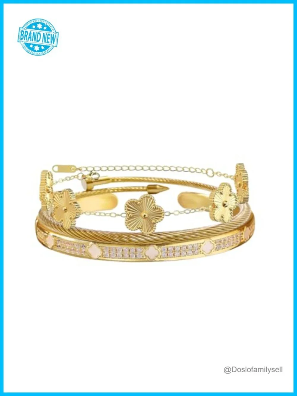 Cubic Zirconia Bangle Bracelets 18K Gold Plated Stackable Love Bracelet Set